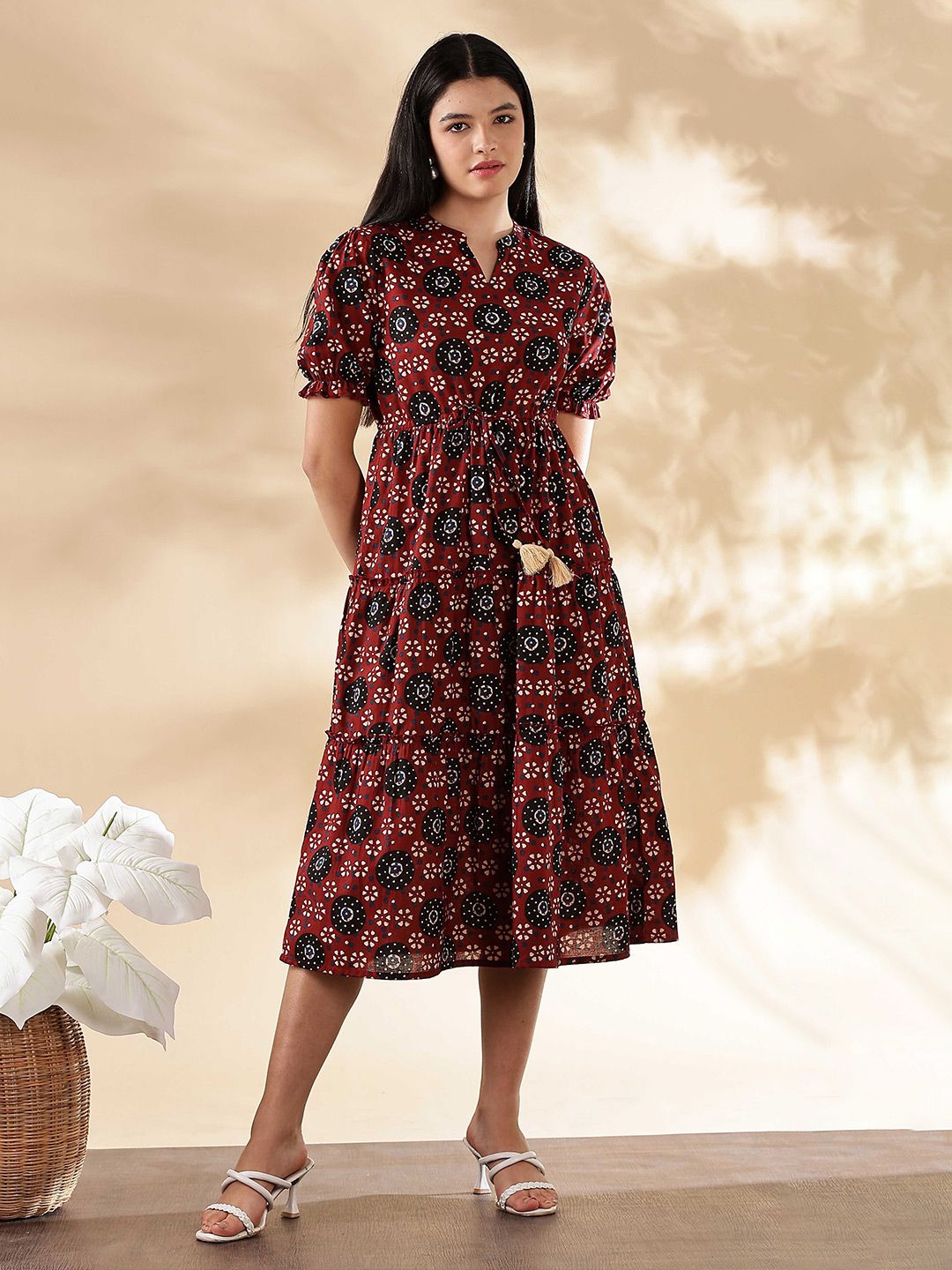 Anouk Women Floral Printed Puff Sleeve Fit & Flare Dress-picture-10