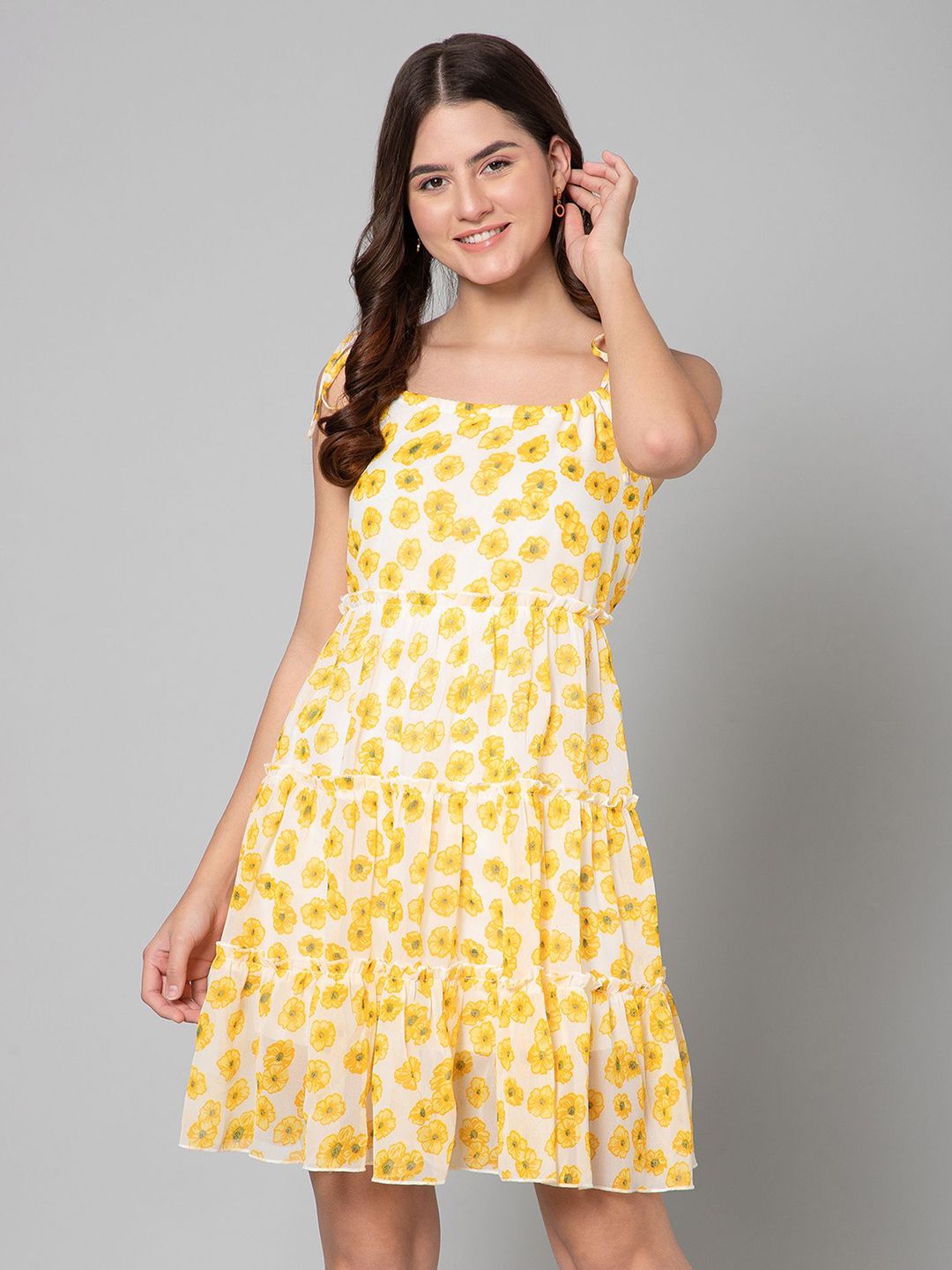 CORSICA Floral Print Off-Shoulder Georgette Fit & Flare Dress-picture-30