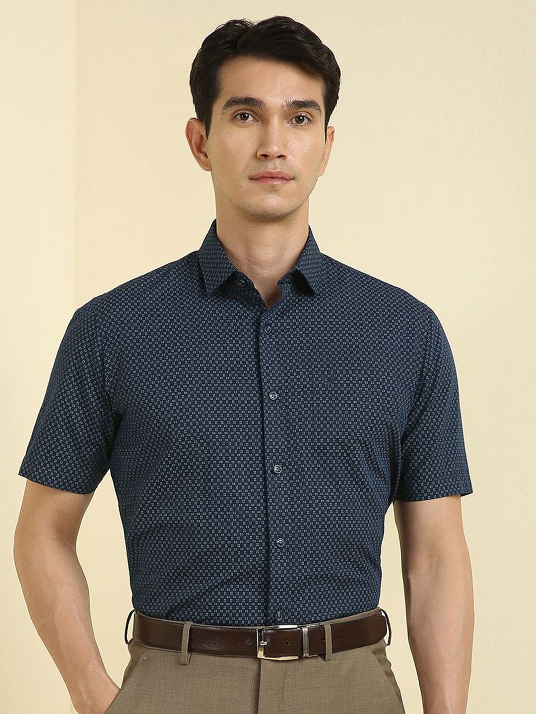 Allen Solly Slim Fit Printed Spread Collar Cotton Linen Formal Shirt-picture-14