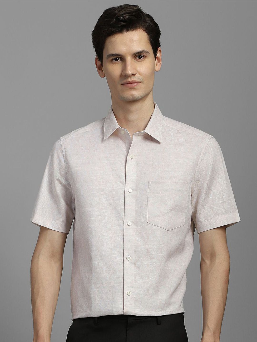 Louis Philippe Geometric Textured Spread Collar Formal Shirt-picture-12