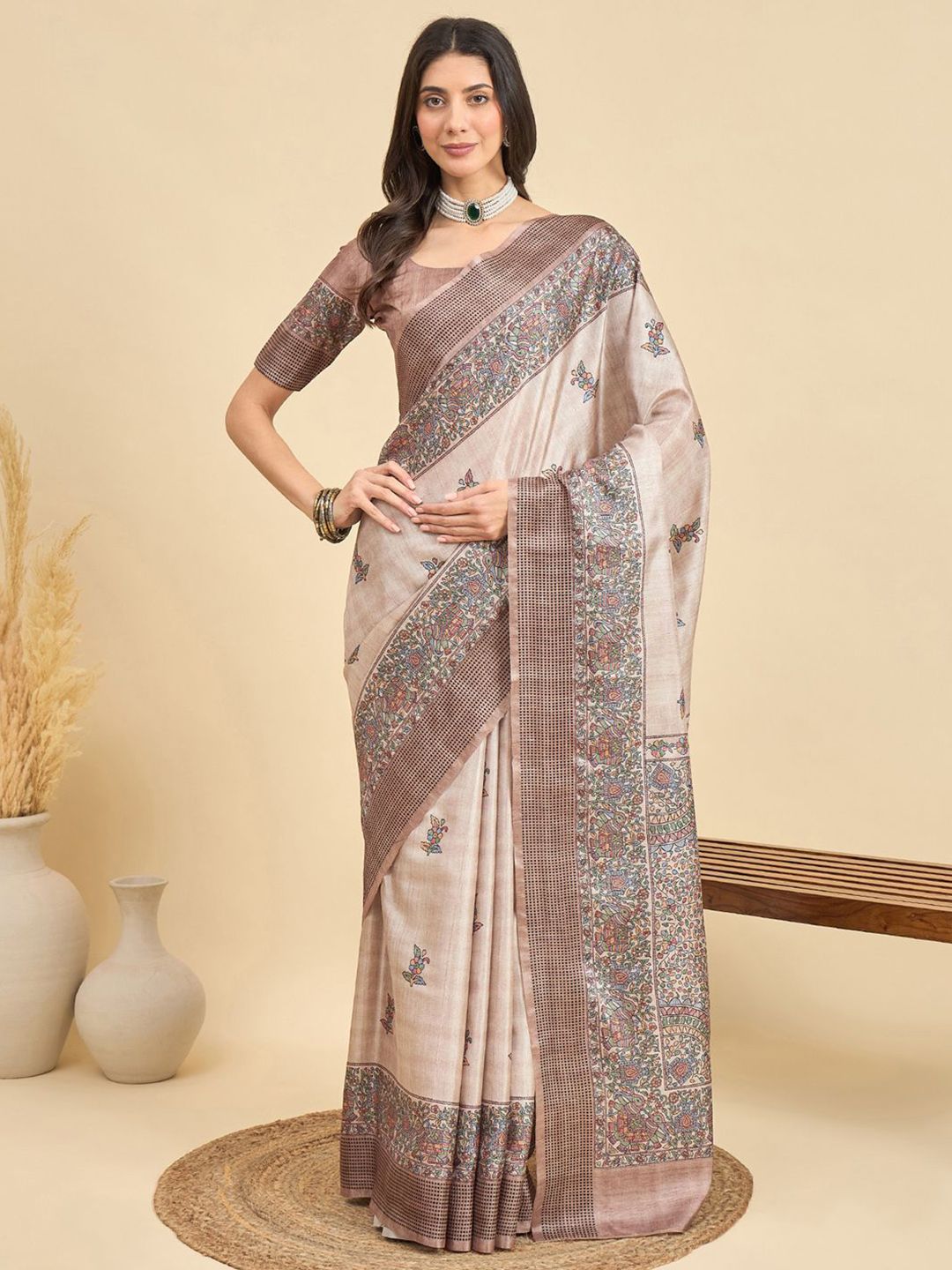 KALINI Ethnic Motifs Printed Tussar Saree-image-20