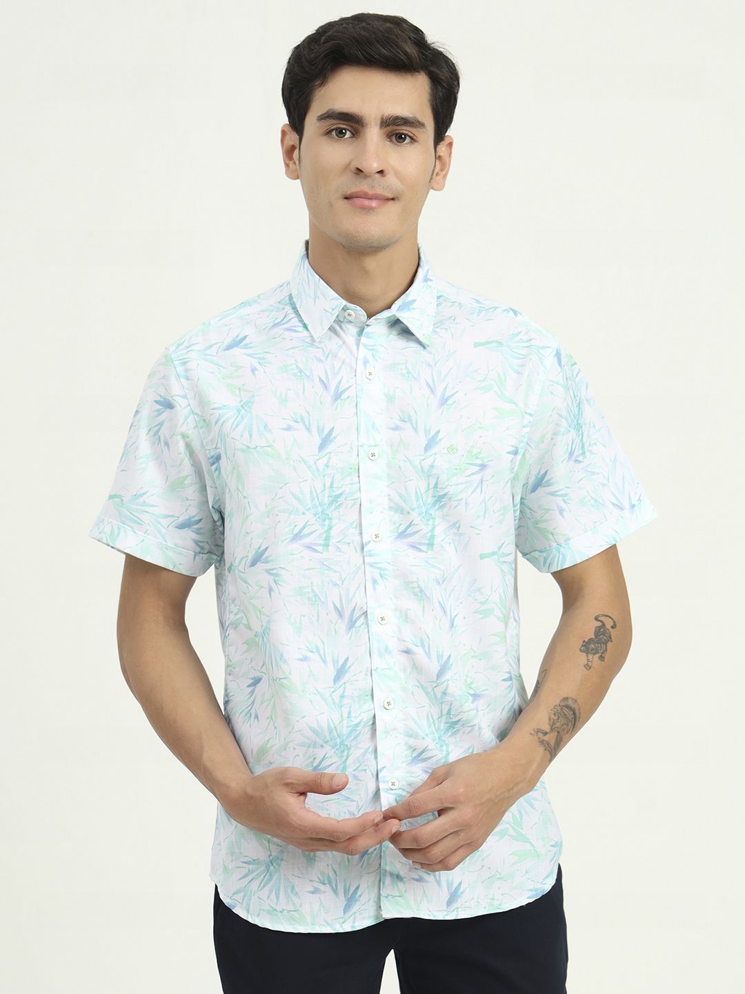 Greenfibre Floral Printed Cutaway Collar Slim Fit Cotton Shirt-picture-26