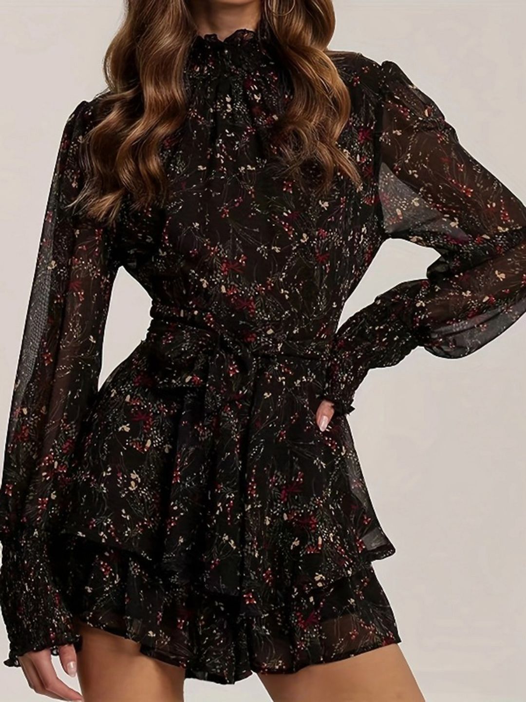 bebe Print Puff Sleeve Empire Mini Dress-picture-52