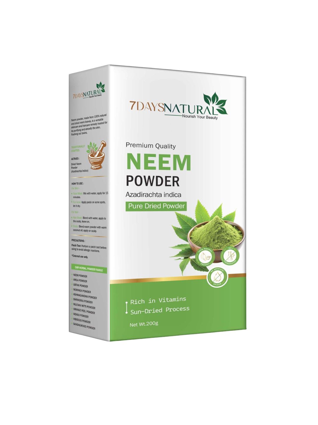 7DAYS Natural Neem Herbal Powder Mask For Skin & Hair - 200 g-image-42