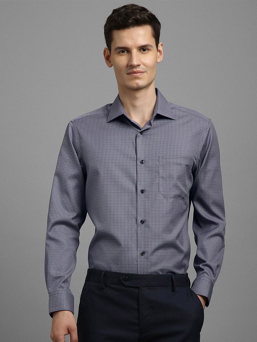 Louis Philippe Micro Checks Spread Collar Formal Cotton Shirt-picture-16