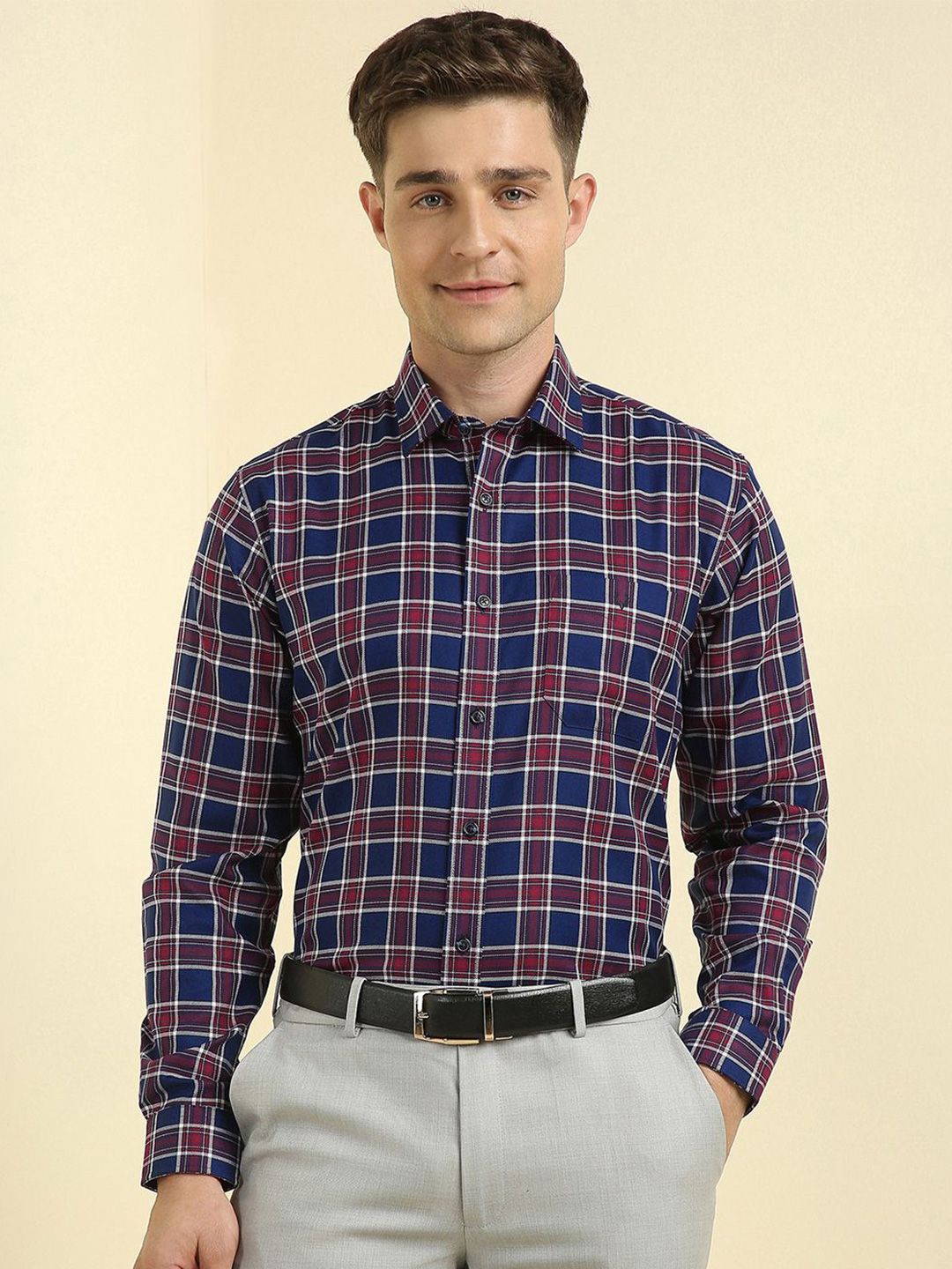 Allen Solly Slim Fit Tartan Checked Long Sleeves Pure Cotton Formal Shirt-picture-35