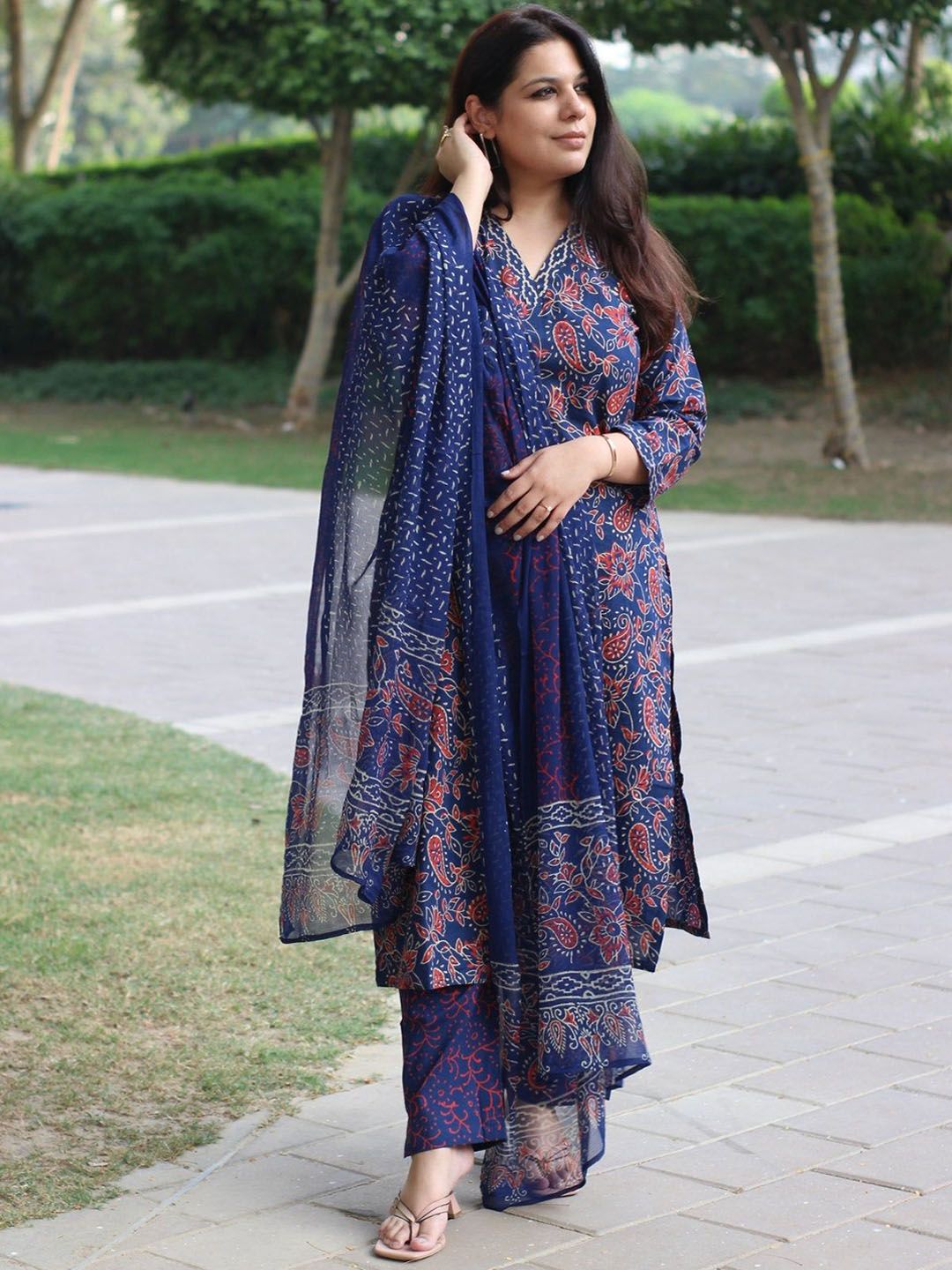 Anni Designer Floral Printed V-Neck Straight Kurta With Palazzos & Dupatta