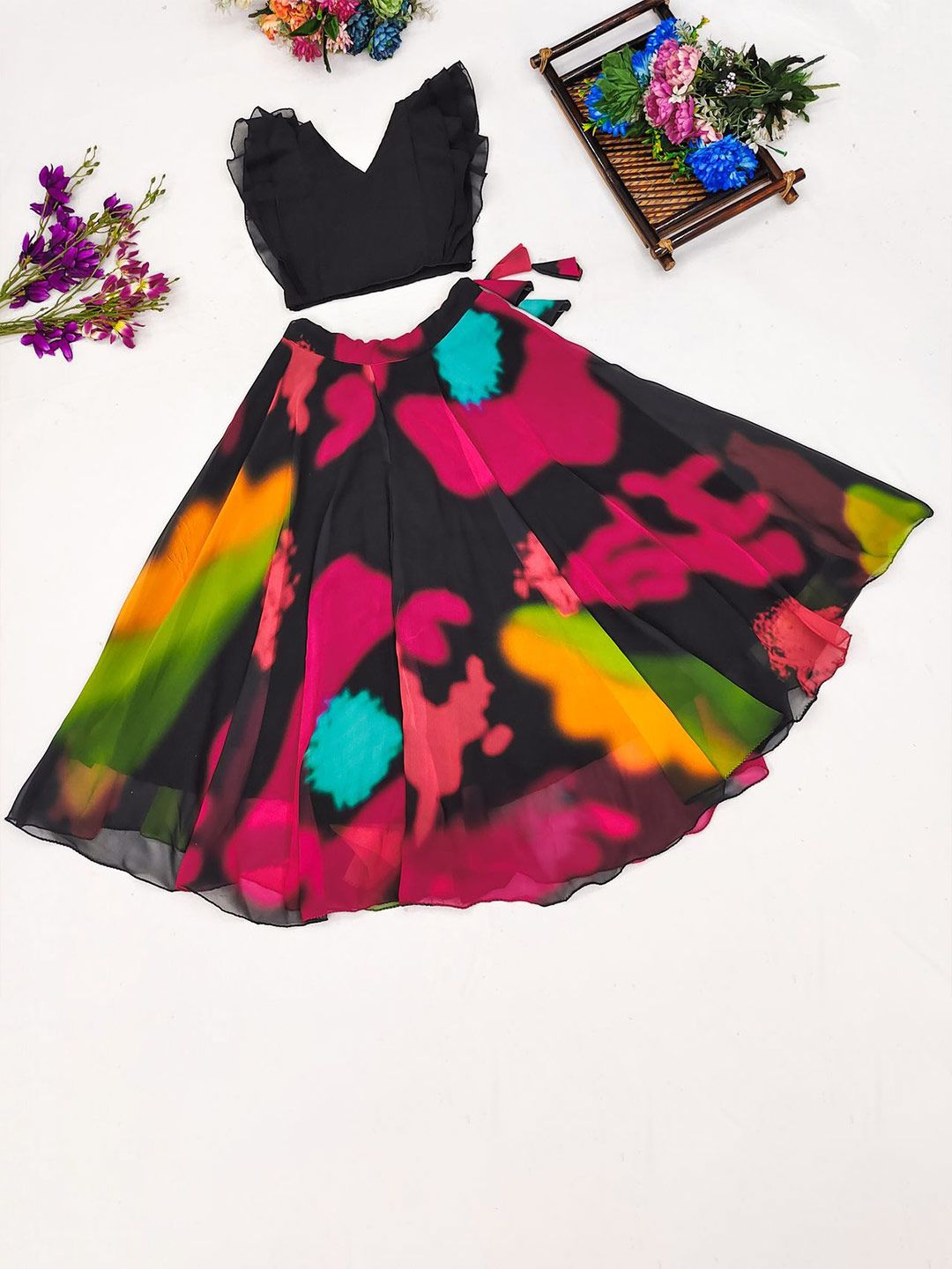 JOVK DESIGN Girls Tie and Dye Ready to Wear Lehenga &-picture-34