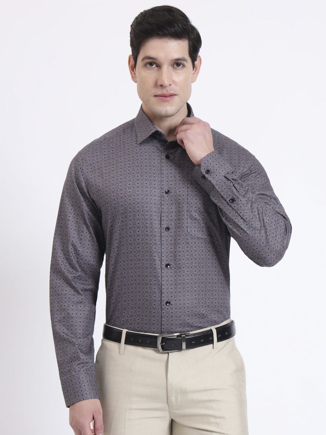 JADE BLUE Geometric Printed Cutaway Collar Opaque Formal Cotton Shirt-picture-11