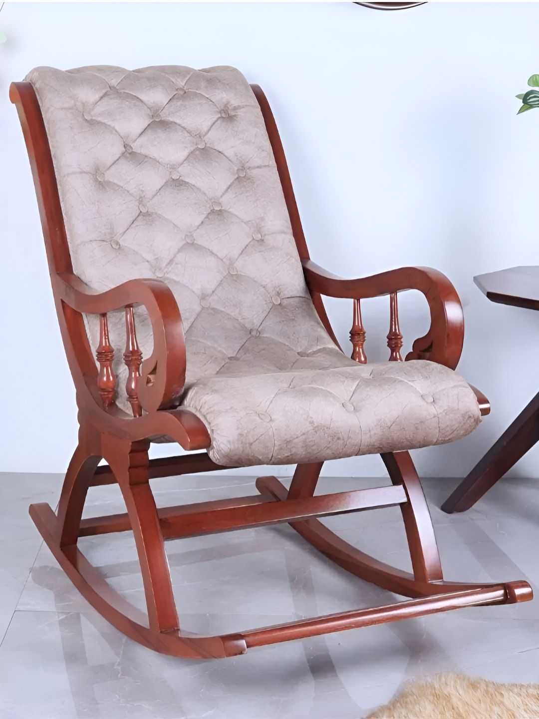 DZYN Furnitures Brown & Grey Wooden Rocking Chair