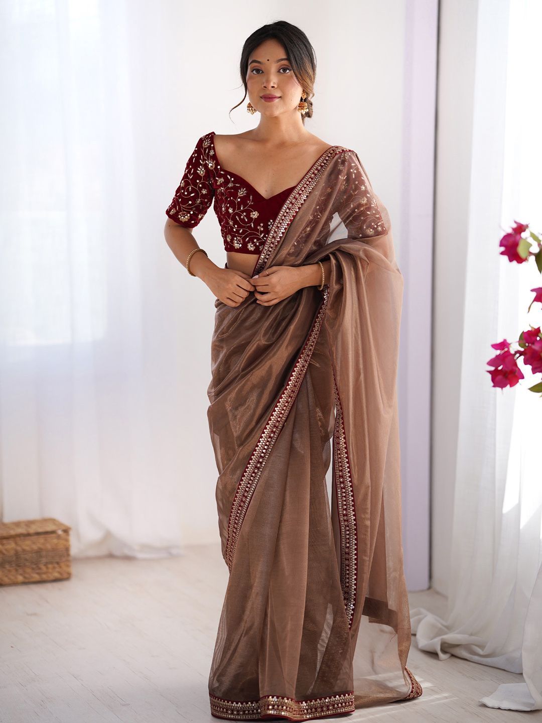 Saree mall Sequinned Net Sarees-image-14