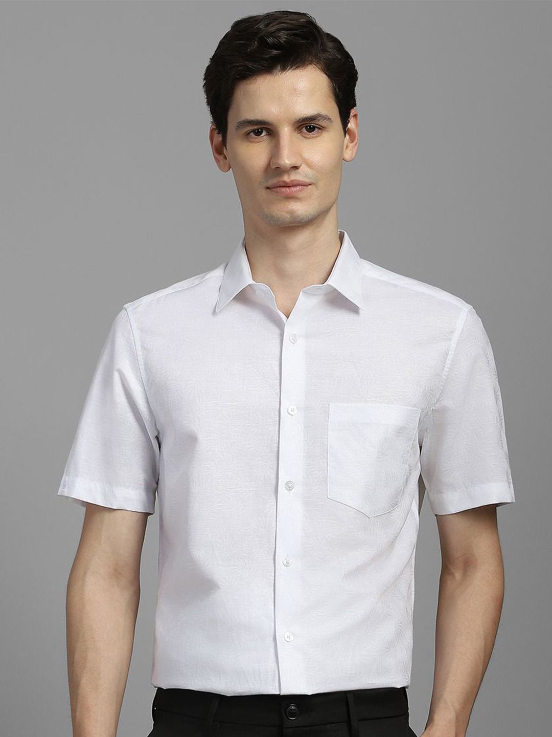 Louis Philippe Floral Textured Spread Collar Slim Fit Formal Shirt-picture-27