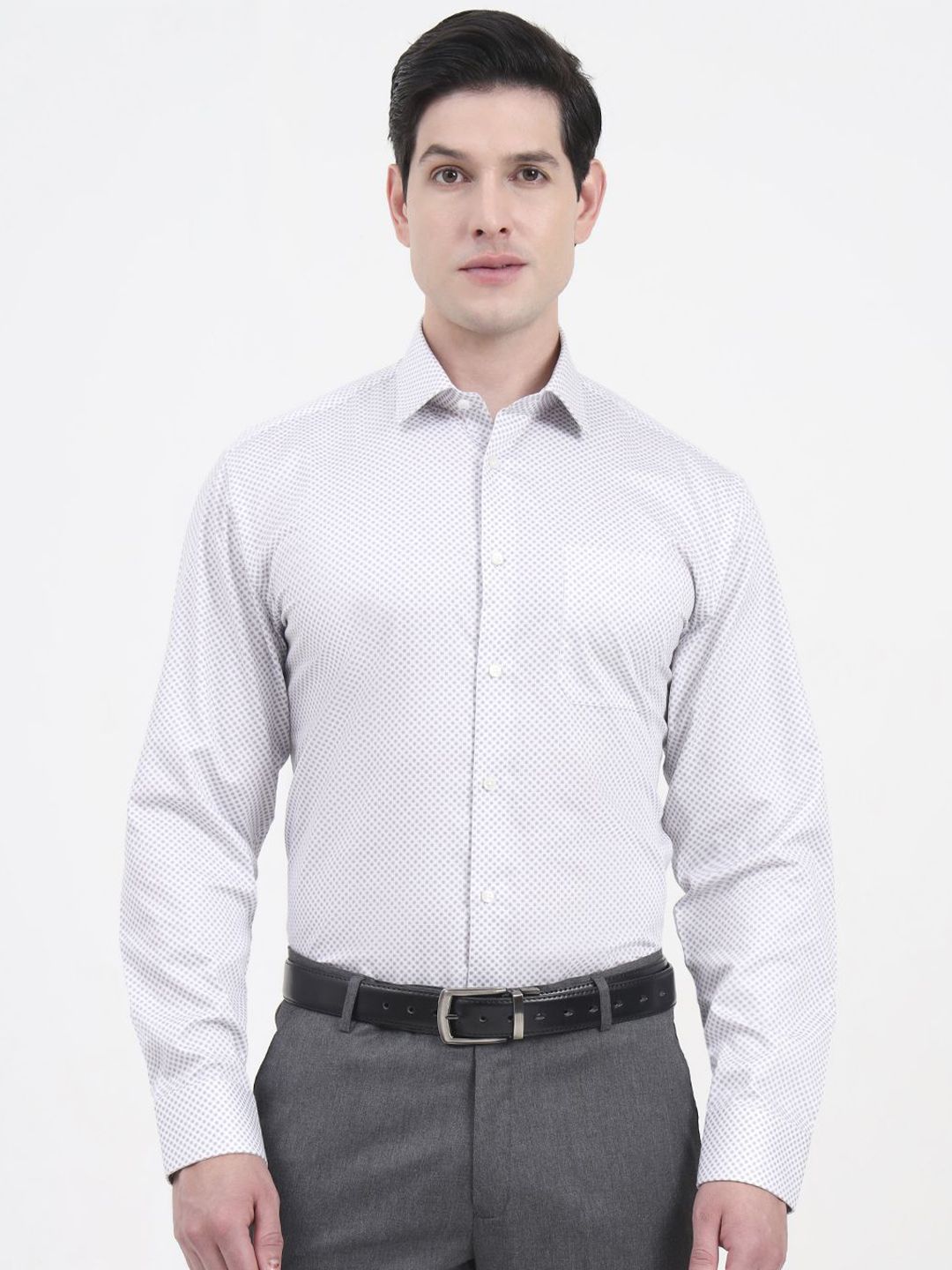 JADE BLUE Micro Ditsy Printed Cutaway Collar Opaque Formal Cotton Shirt-picture-11