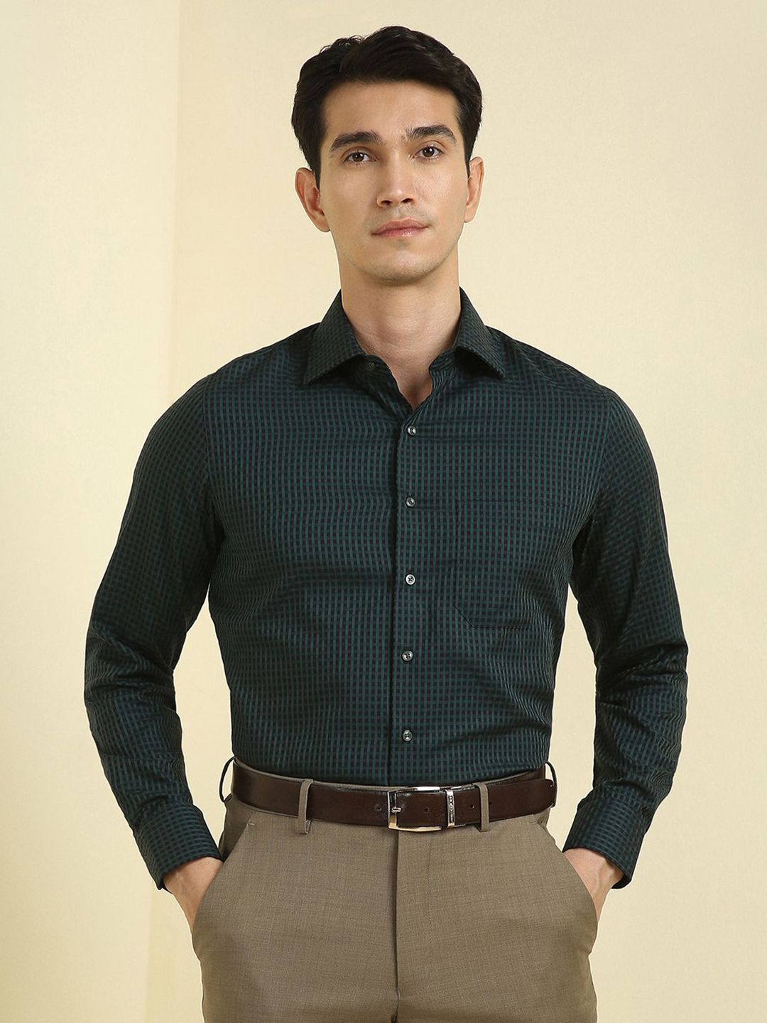 Allen Solly Sport Slim Fit Checked Spread Collar Full Sleeves Pure Cotton Formal Shirt-picture-10