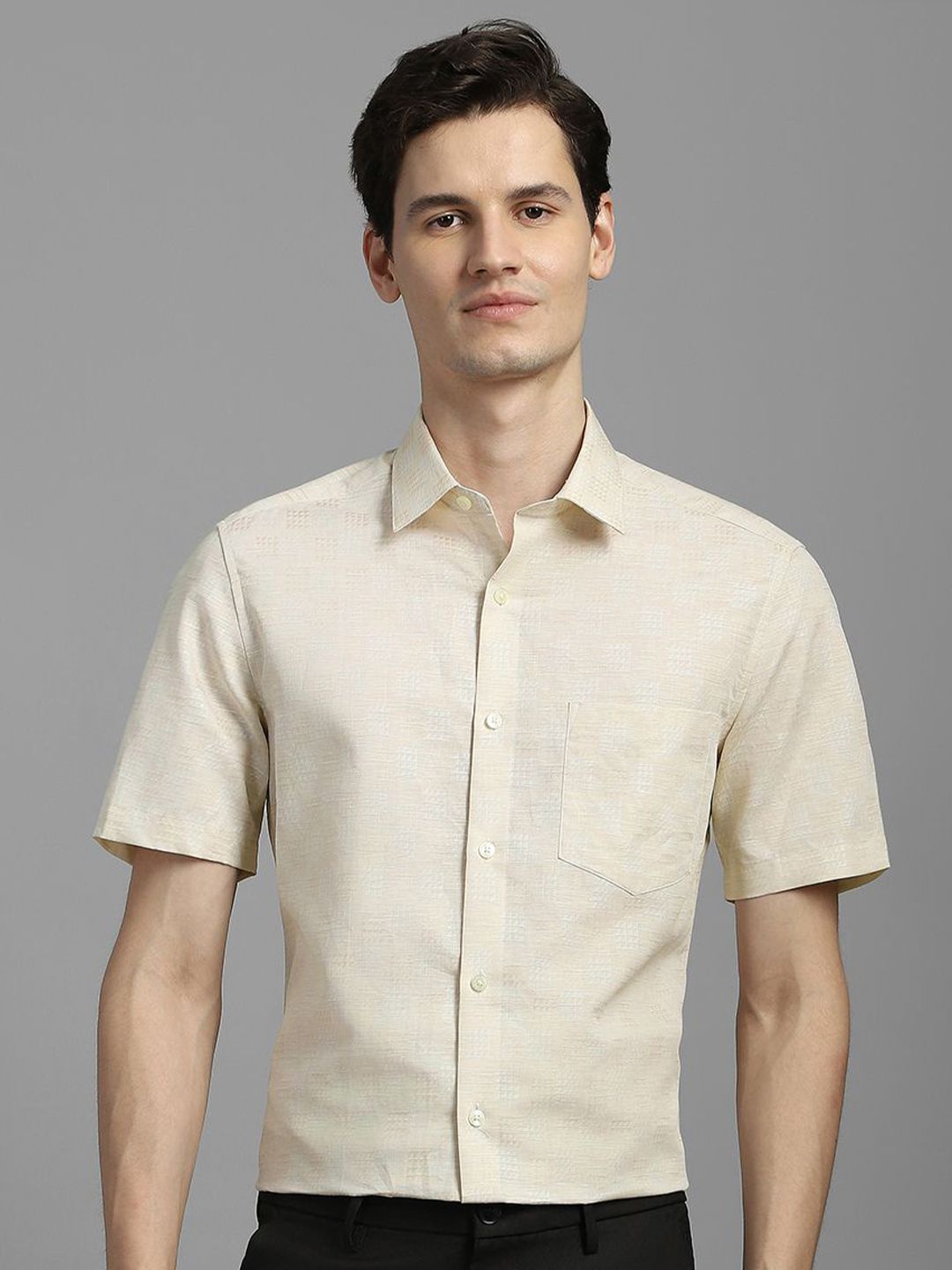 Louis Philippe Geometric Textured Spread Collar Formal Shirt-picture-11