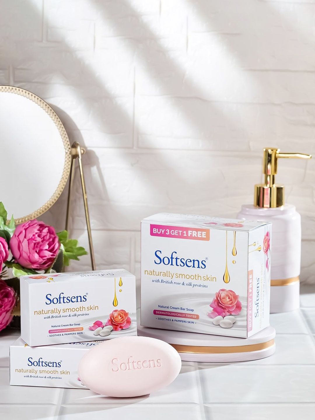 Softsens Set Of 4 Naturally Smooth Skin Cream Bar Soap With Rose Oil - 100 g Each-picture-11