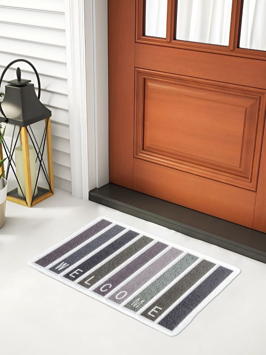 Myntra Elegant Homes Black & White Striped Anti-Skid Doormat-picture-18