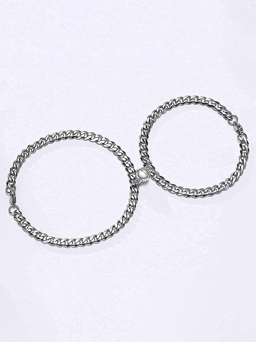 The Roadster Lifestyle Co Set Of 2 Silver-Plated Heart Magnetic Link Couple Bracelet-picture-37