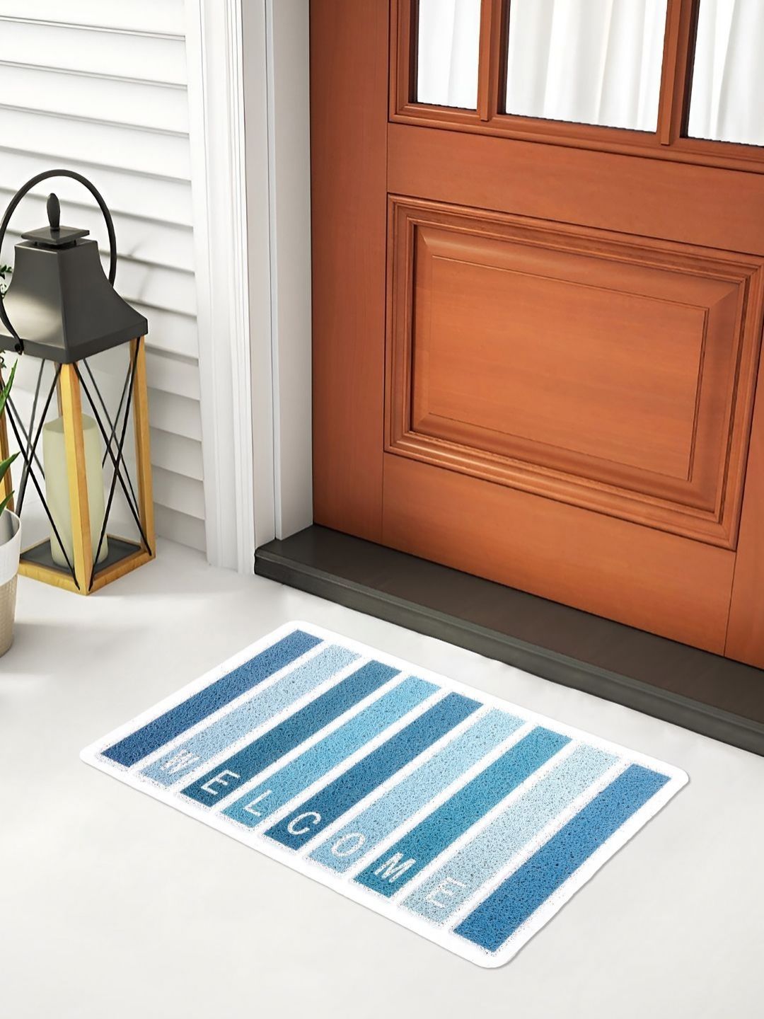 Myntra Elegant Homes Blue & White Striped Anti-Skid Doormat-image-16
