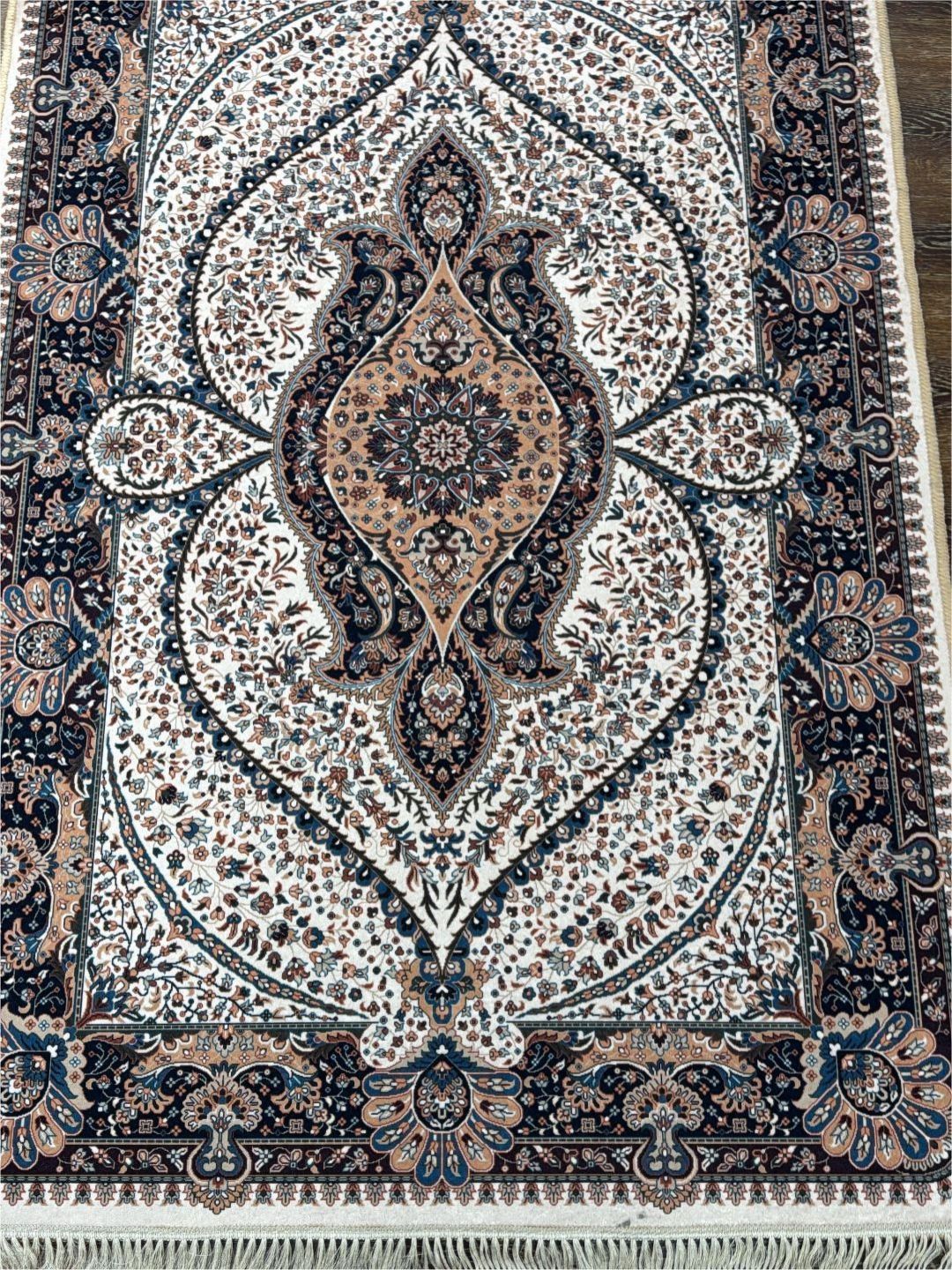 DREAM WEAVERZ White & Brown Printed Anti-Skid Long-Life Rectangular Floor Rug