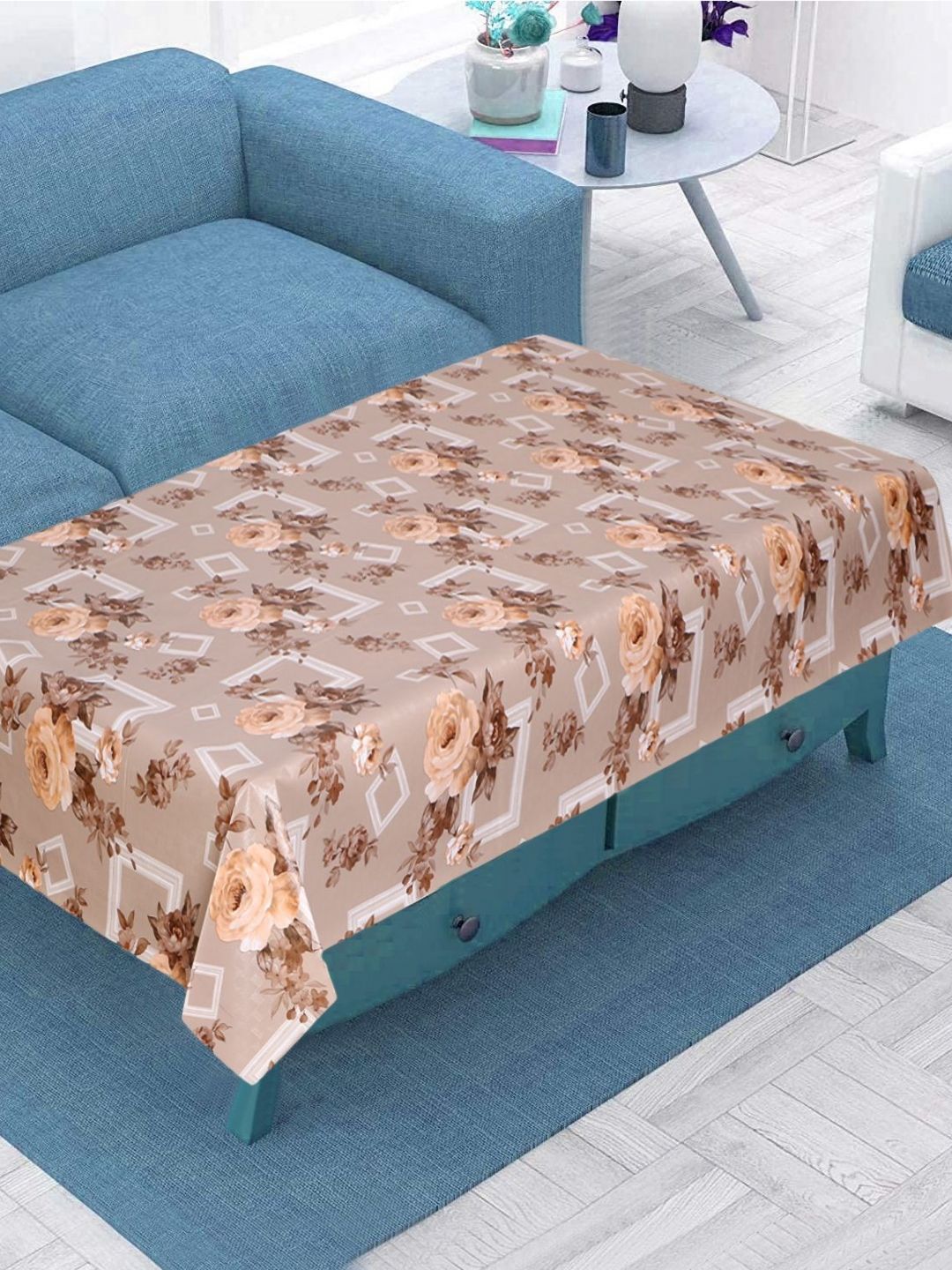 Dakshya Industries Beige Geometric Printed Waterproof Plastic 4-Seater Table Cover-picture-28