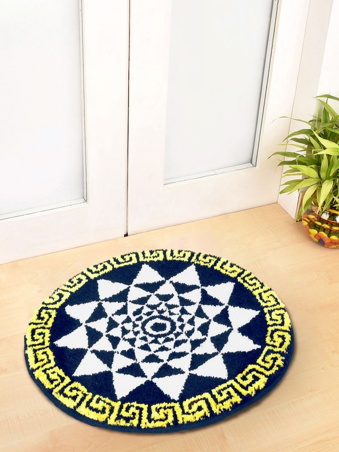 Myntra Elegant Homes Blue & White Geometric Printed Anti-Skid Doormat-picture-41