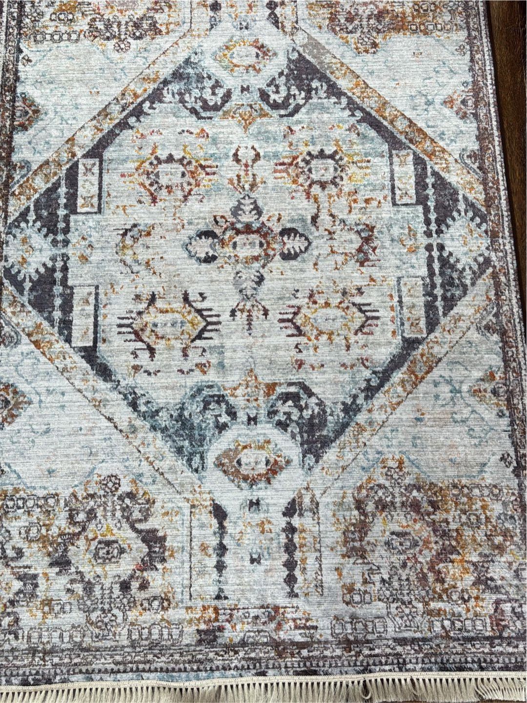 DREAM WEAVERZ Blue & Brown Printed Anti-Skid Long-Life Rectangular Floor Rug