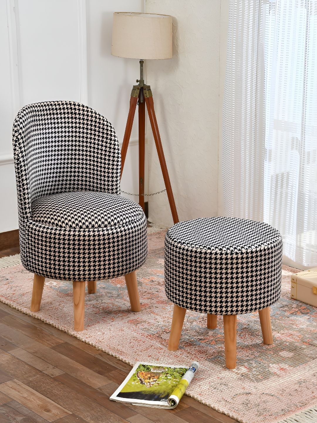 NACIA Black & White Abstract Printed Ottoman Pouffes Stool-image-11