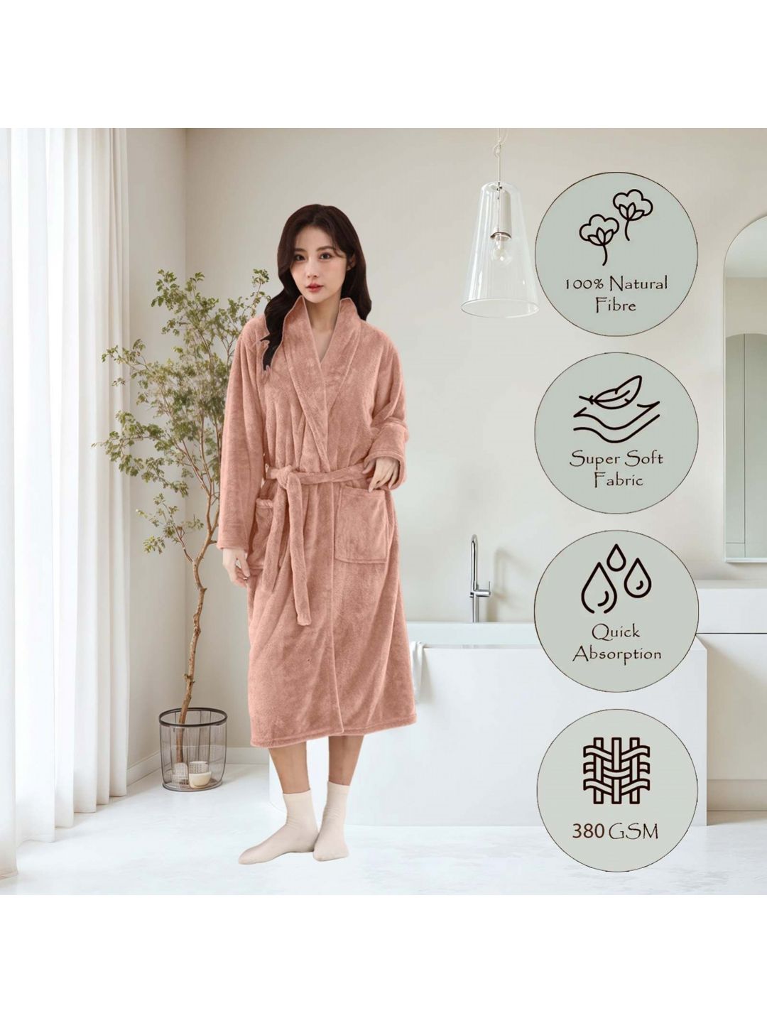 HOUSSE Orange 450 GSM Shawl Collar Bath Robe With Belt-image-9