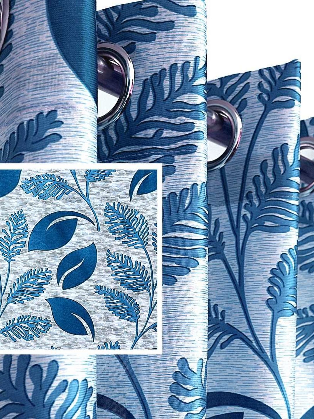 Aura Navy Blue & Blue Set of 2 Floral Door Curtain-picture-34