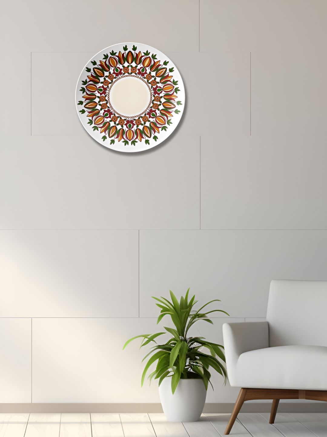 THE QUIRKY HOME White & Yellow Printed Lightweight Decorative Ceramic Wall Plate-picture-36