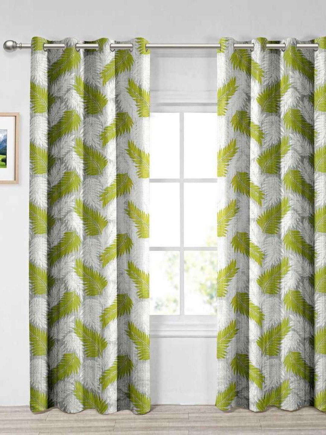 Aura Green & White Set of 2 Floral Window Curtain-picture-40