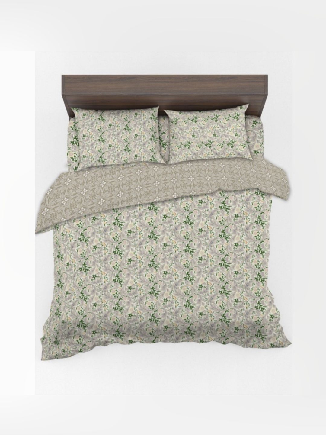 DREAM WEAVERZ Beige & Green Ethnic Motifs Cotton 4 Piece Double King Regular Bedding Set