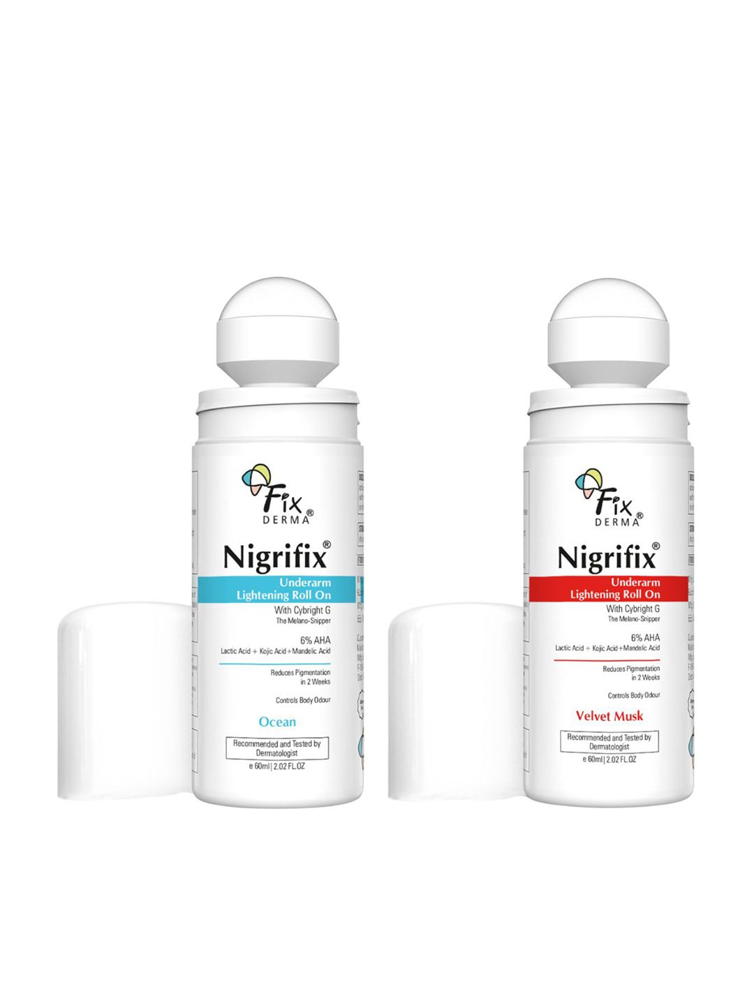 FIXDERMA Set of 2 Nigrifix Underarm Lightening Roll On 60 ml each - Velvet Musk & Ocean-image-37
