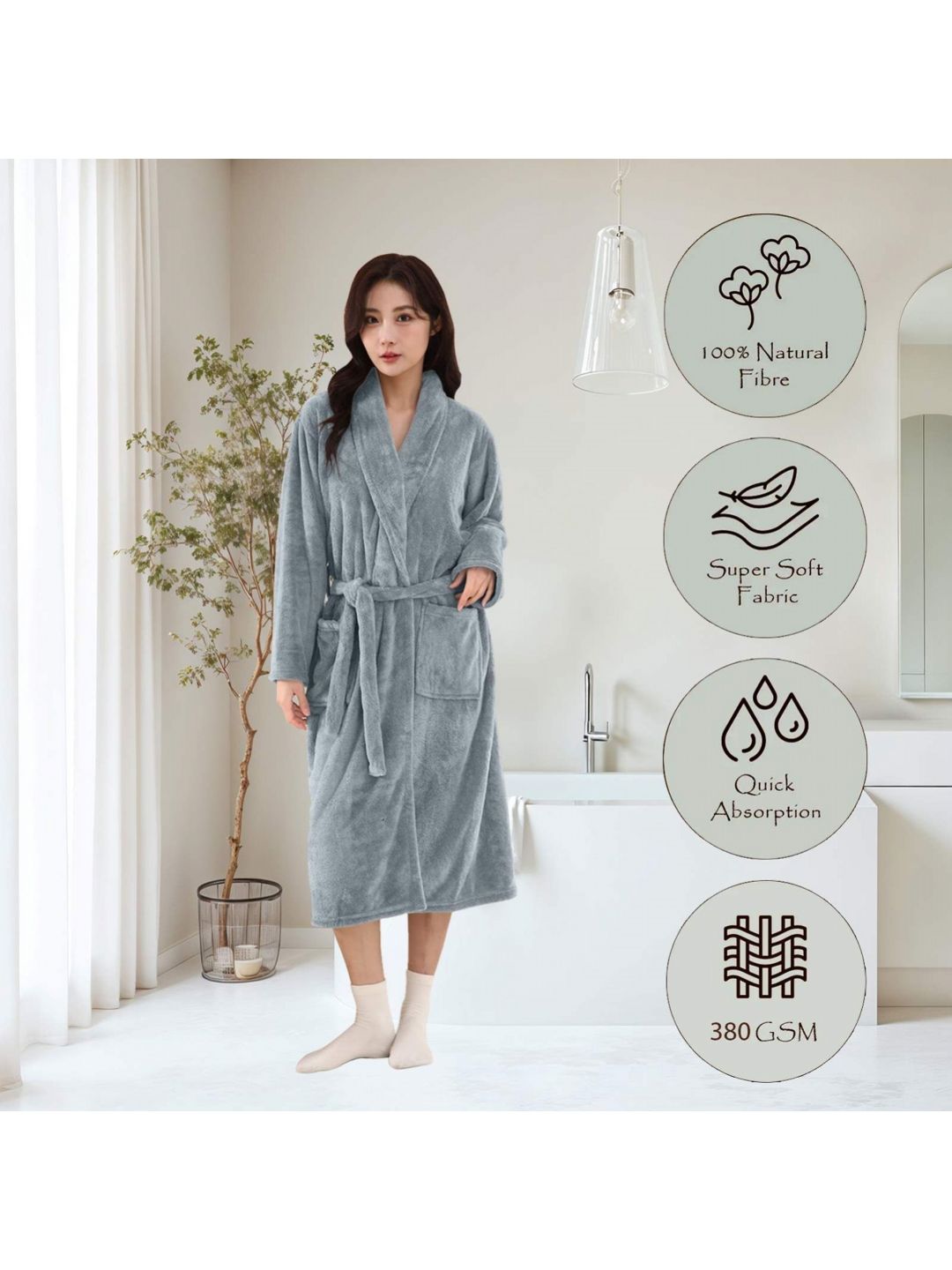 HOUSSE HOUSS Grey Shawl Collar Bath Robe-picture-34
