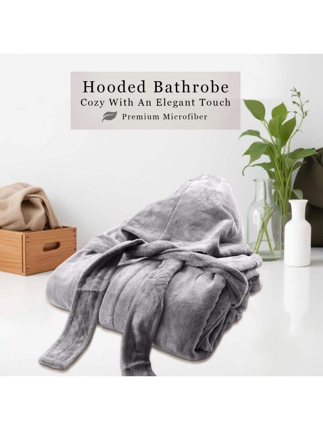 HOUSSE Grey 450 GSM Hooded Bath Robe With Belt-picture-44
