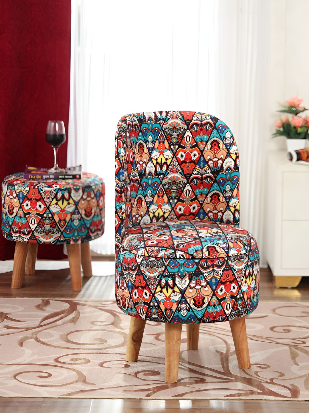 NACIA Red & Blue Ethnic Motifs Printed Ottoman Pouffes Stool-picture-12