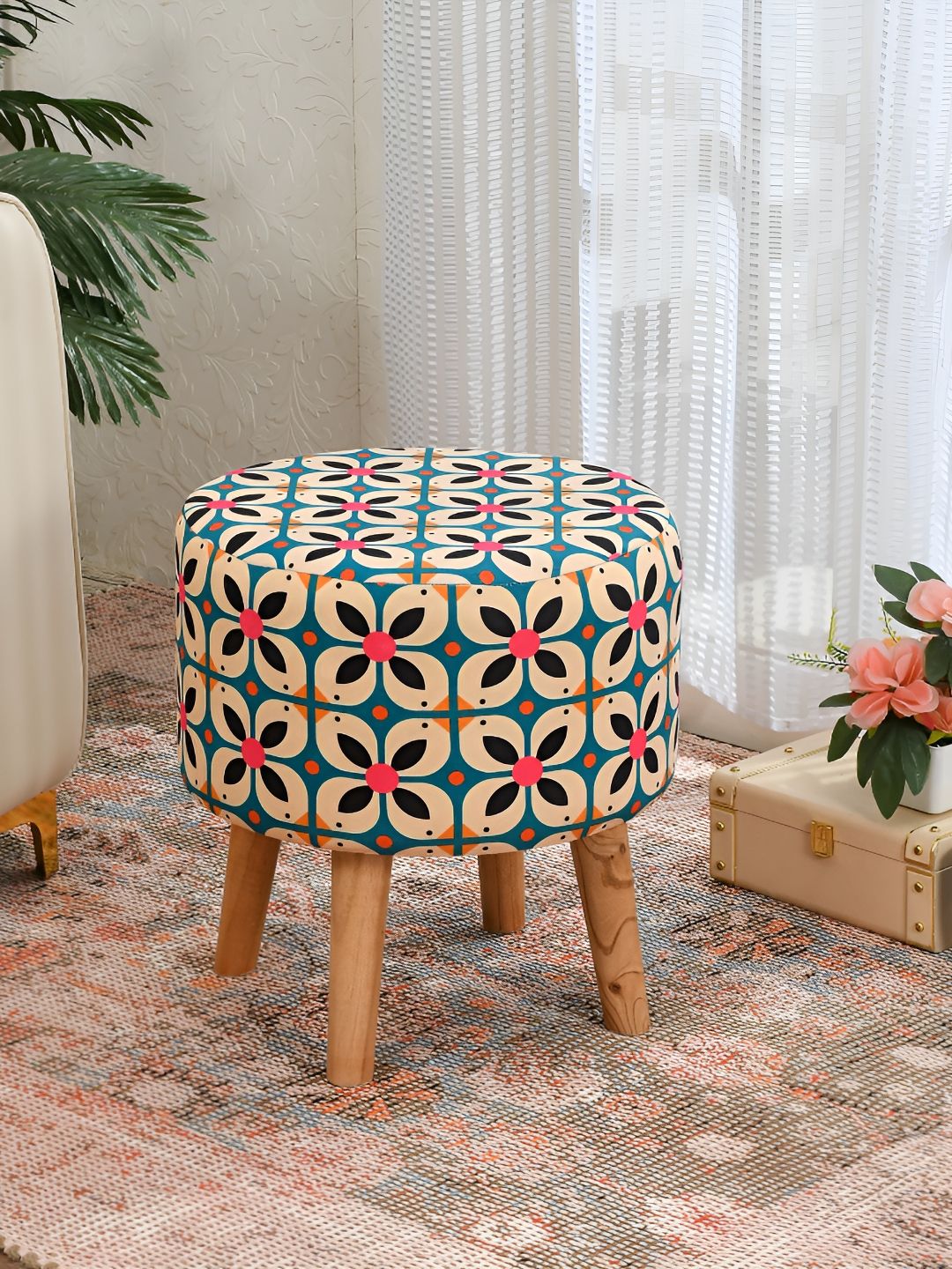 NACIA Beige & Blue Printed Ottoman-picture-39