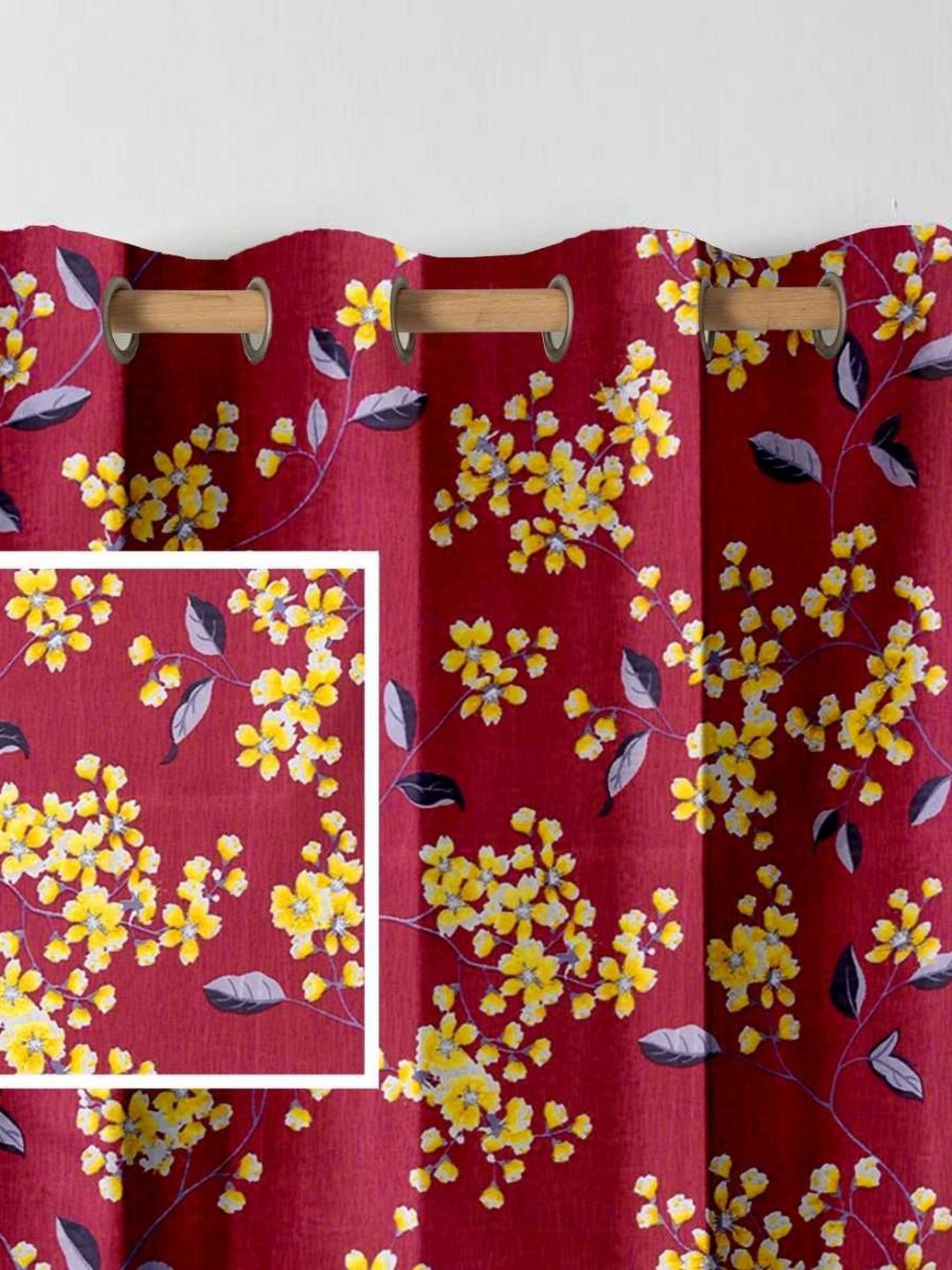 Aura Red & Yellow Set of 2 Floral Window Curtain-image-30