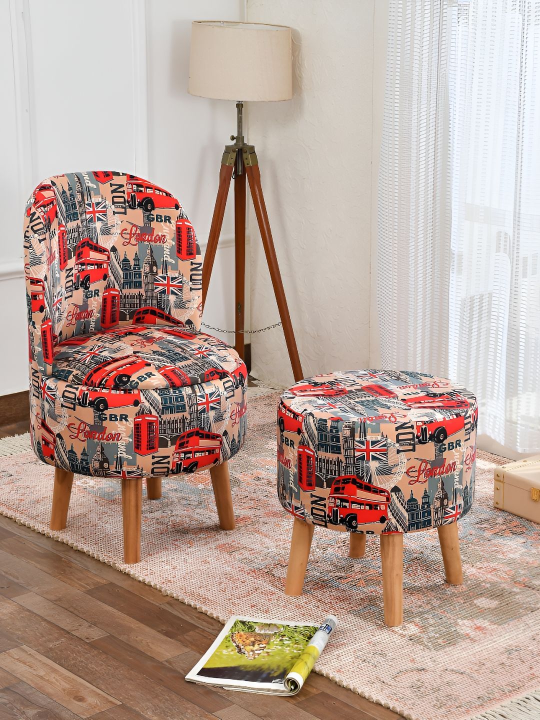 NACIA 2-Pcs Red & Blue Printed Ottoman Pouffes Stool-picture-15