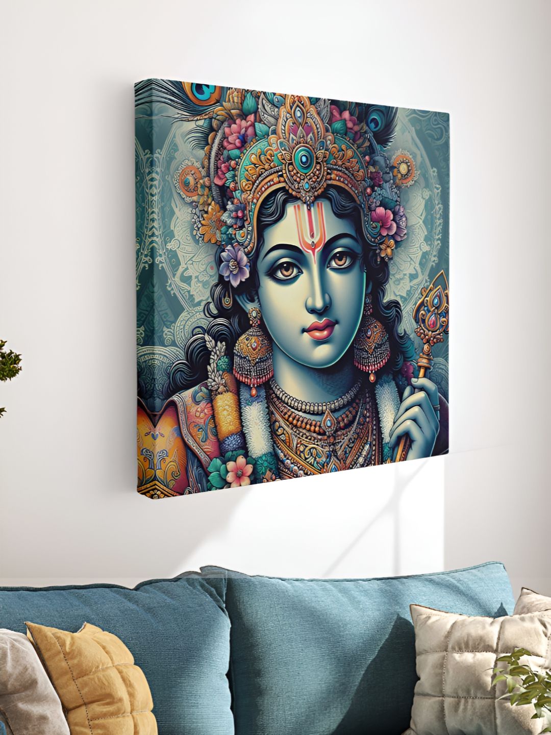 Myntra Elegant Homes Blue & Gold-Toned Canvas Lord Krishna Religious Wall Art-picture-41