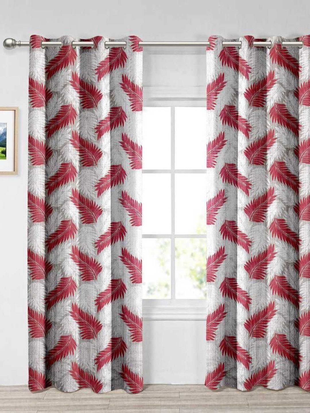 Aura Grey & White Set of 2 Floral Window Curtain-image-38