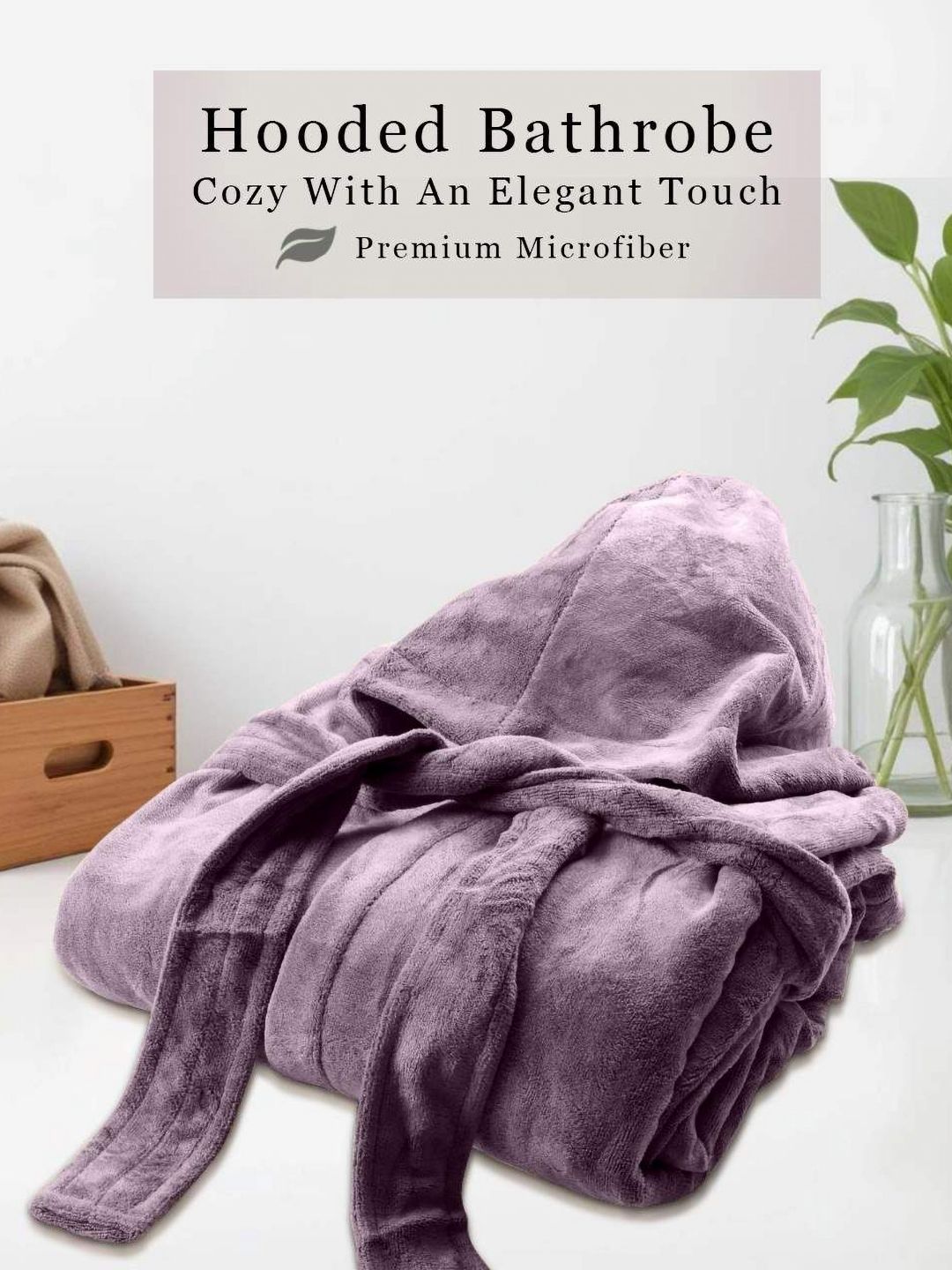 HOUSSE Purple 450 GSM Hooded Bath Robe With Belt-picture-11