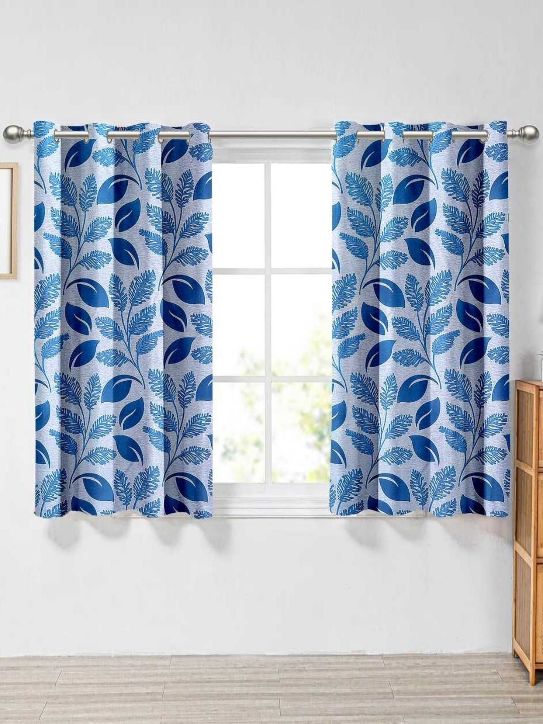Aura Navy Blue & Blue Set of 2 Floral Window Curtain-picture-35