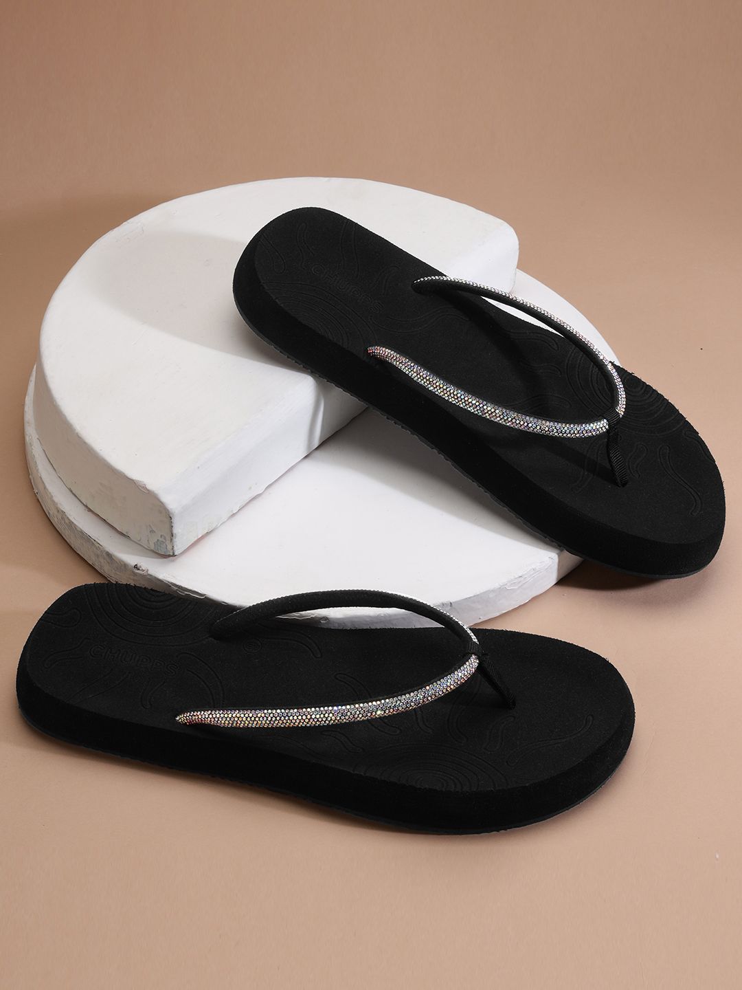Chupps Womens Solis Black Casual One Toe Flats-image-2