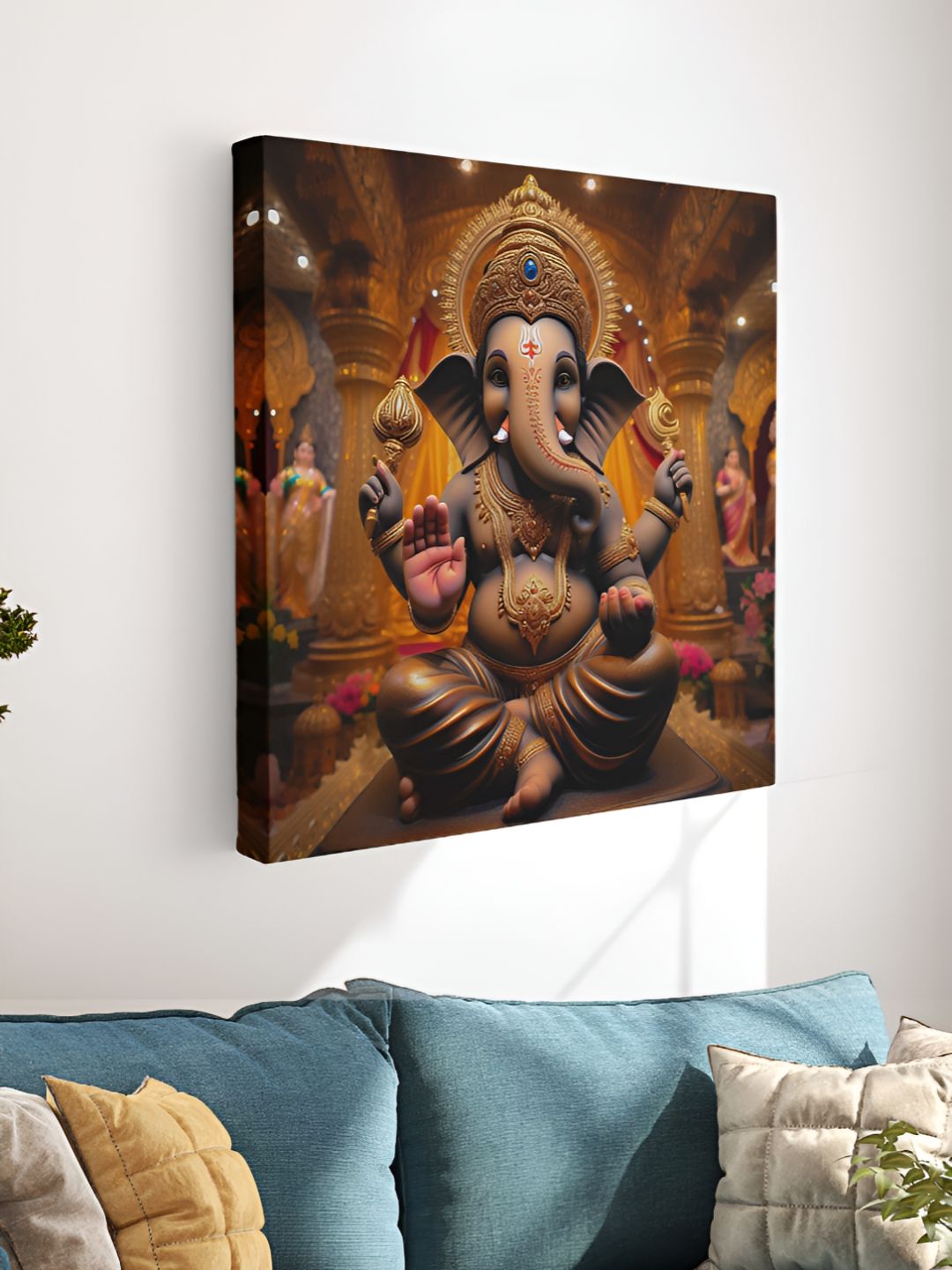 Myntra Elegant Homes Grey & Gold-Toned Canvas Religious Lord Ganesha Wall Art-picture-20