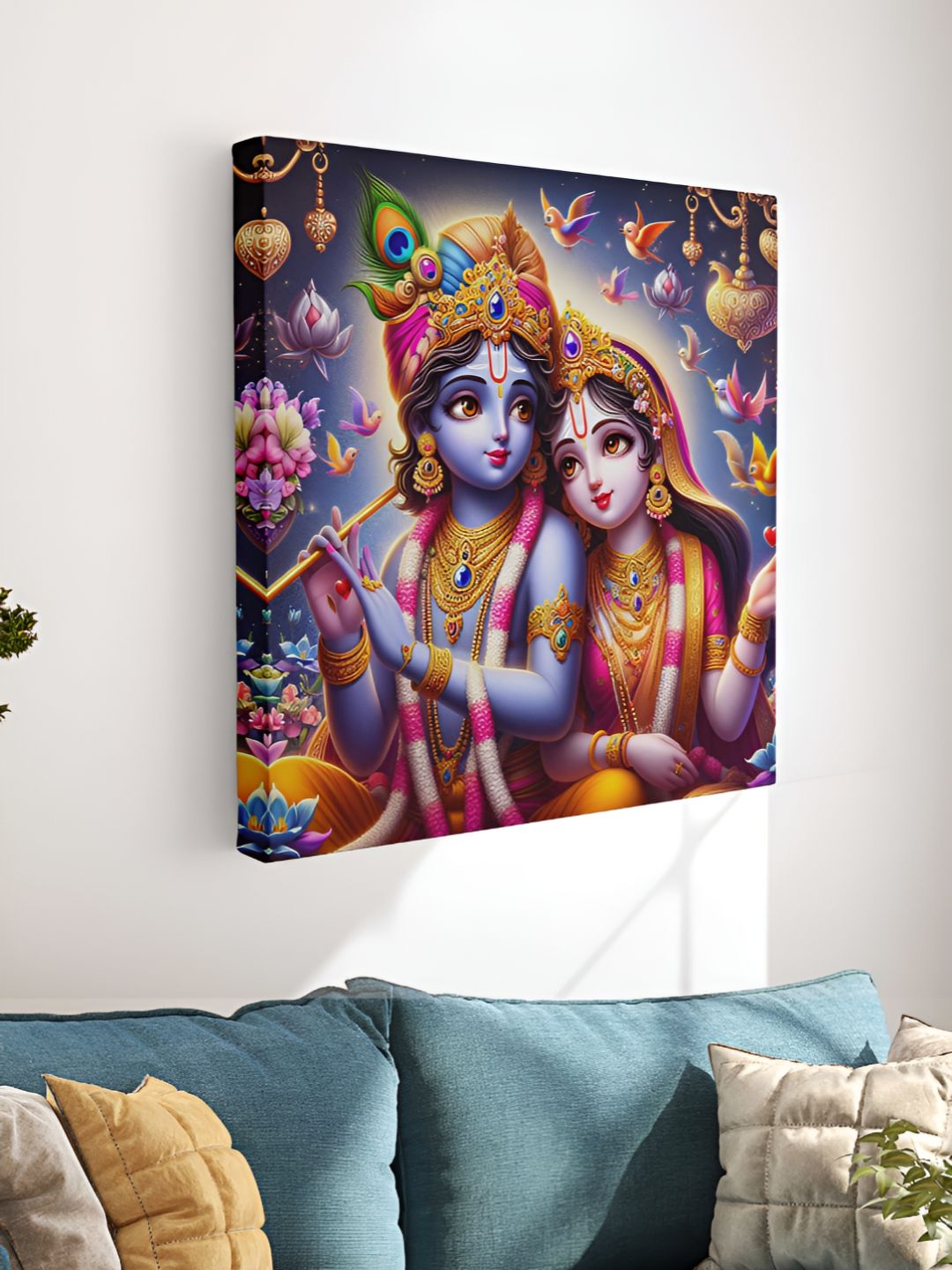 Myntra Elegant Homes Blue & Gold-Toned Canvas Religious Radha Krishna Wall Art-picture-29