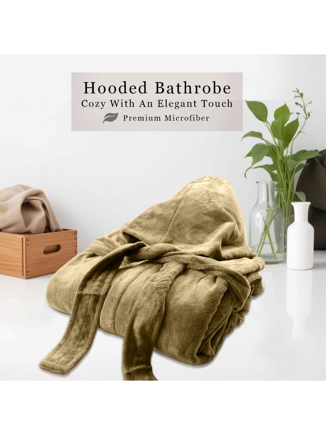 HOUSSE Avocado Green 450 GSM Hooded Bath Robe With Belt-picture-19