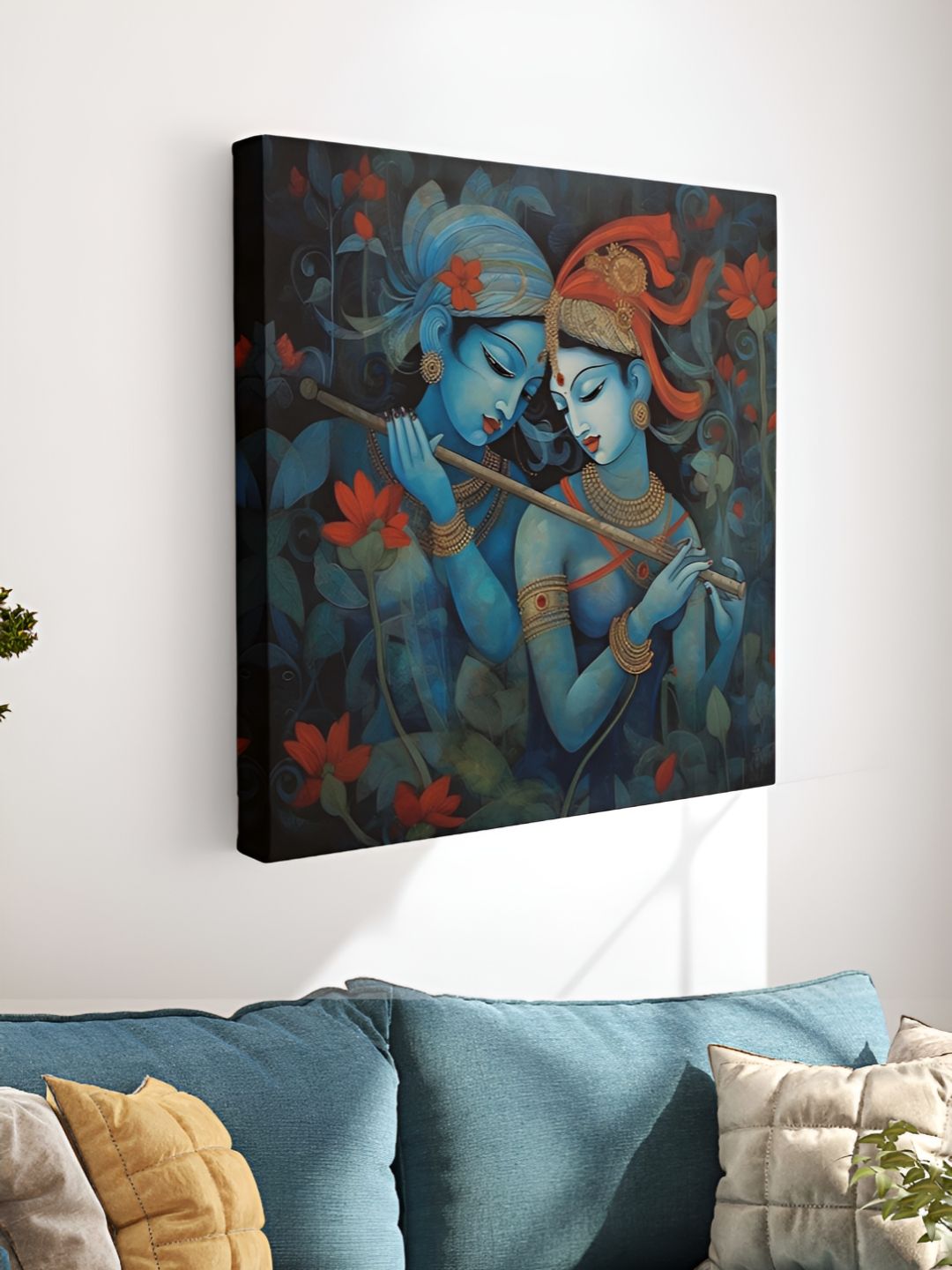 Myntra Elegant Homes Blue & Red Canvas Religious Radha Krishna Wall Art-picture-31