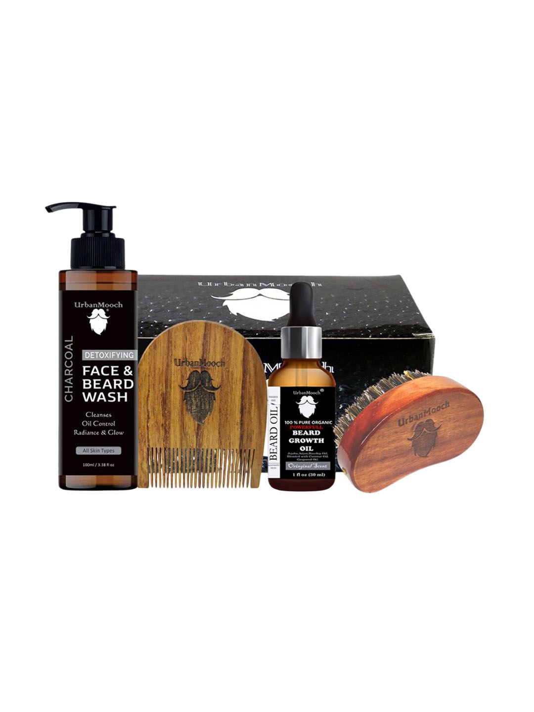 UrbanMooch Men Set Of 4 Face & Beard Wash- 100 ml- Beard Growth Oil - 30 ml & Beard Comb
